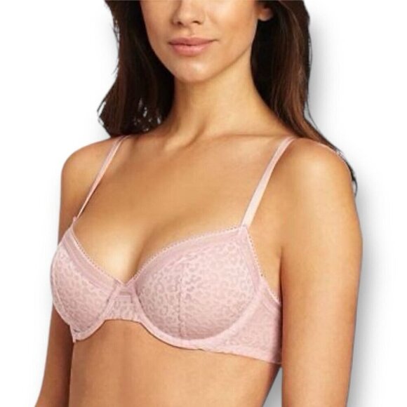 Felina 38D Gianna Bra Pink Animal Print Burnout Lace Semi Demi Underwire 110017 - Picture 1 of 8